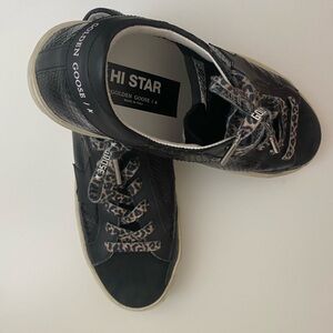 Hi star golden goose black snakeskin with leopard shoe laces new without box.
